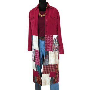 Upcycled Patchwork Duster: Southwestern Aztec Magenta Layering Outerwear (S-M)